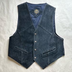 Vintage men’s suede vest, biker style with heavy snap buttons up front opening